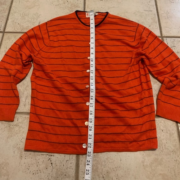 VINTAGE Pringle 100% PURE Cashmere Cardigan Orange Black Stripe McLelland S/M - Picture 6 of 6